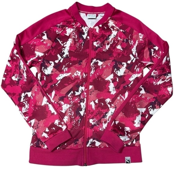 Puma All Over Print T7 Women's Track Jacket Love Potion Size Small Pink & White - Picture 1 of 16